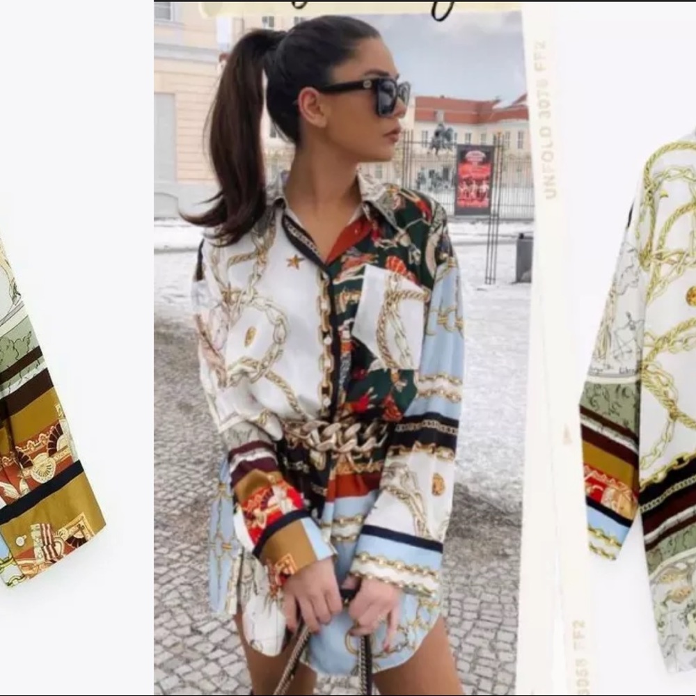 ZARA Oversized patchwork button shirt